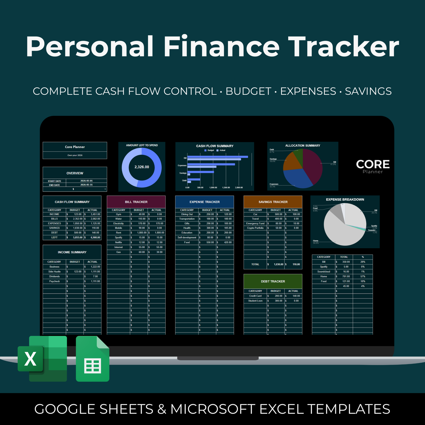 Finance Tracker for Excel & Sheets